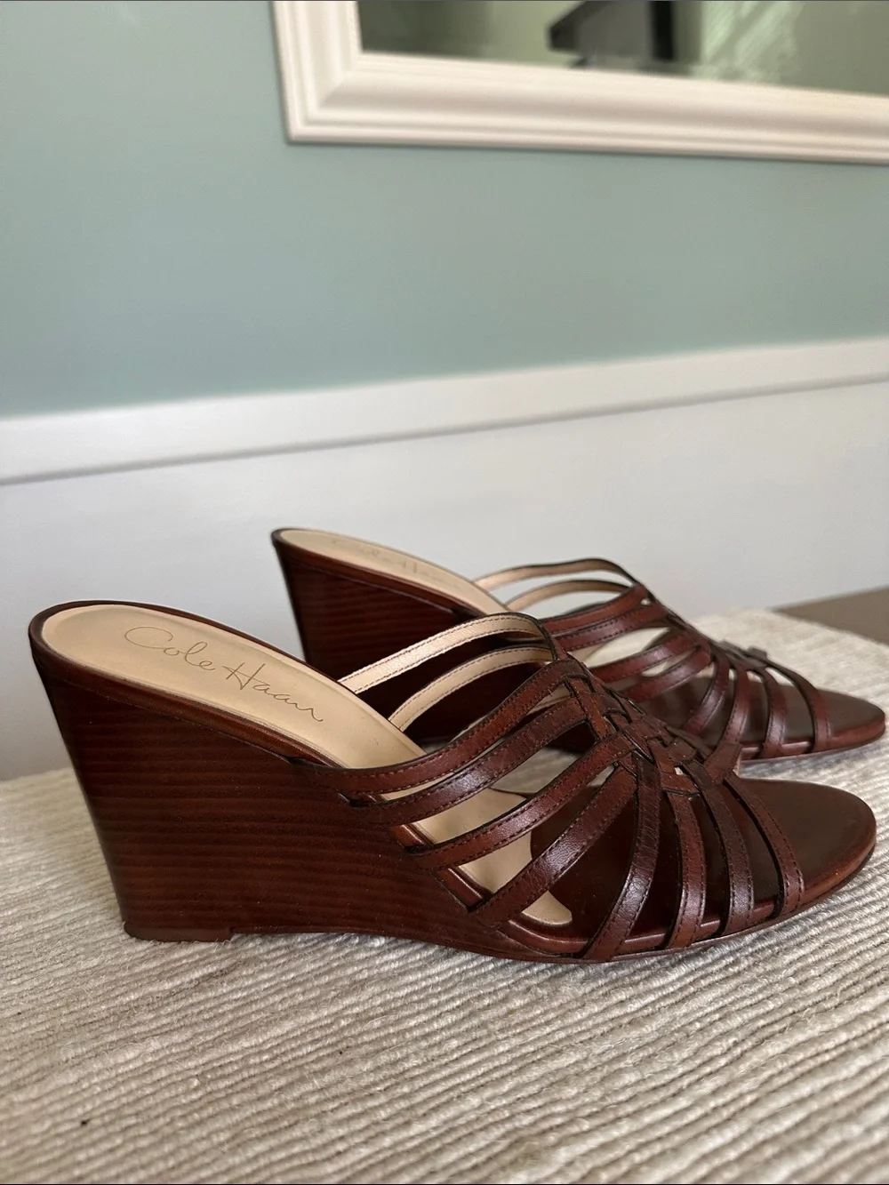 Vintage HIGH Qualiry Cole Haan Brown Leather Woven Slide Mules 7 AA